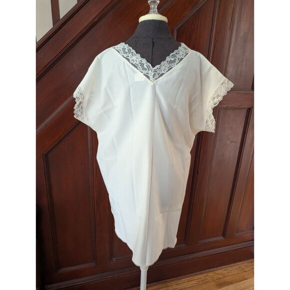 Vintage Ivory Lace Nightshirt Medium 12-14 Polyester With Floral Trim New - Picture 9 of 11